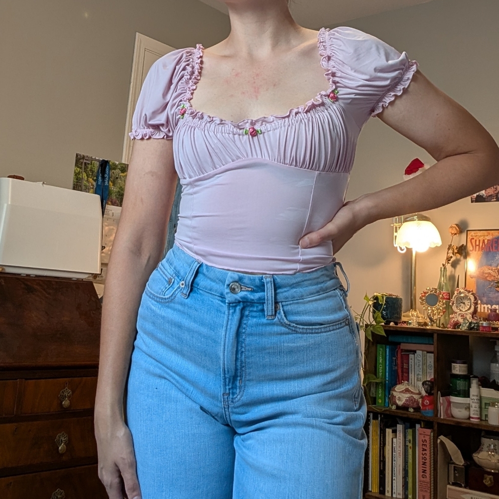 Urban Outfitters Light Pink Puff Sleeve Blouse